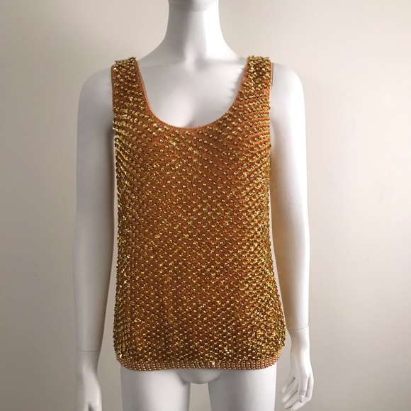 Vintage beaded gold tank sweater - Picture 1 of 5